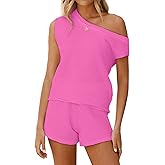 Tankaneo Womens Off The Shoulder 2 Piece Outfits Sweater Sets Shorts Casual Matching Lounge Sets 2025