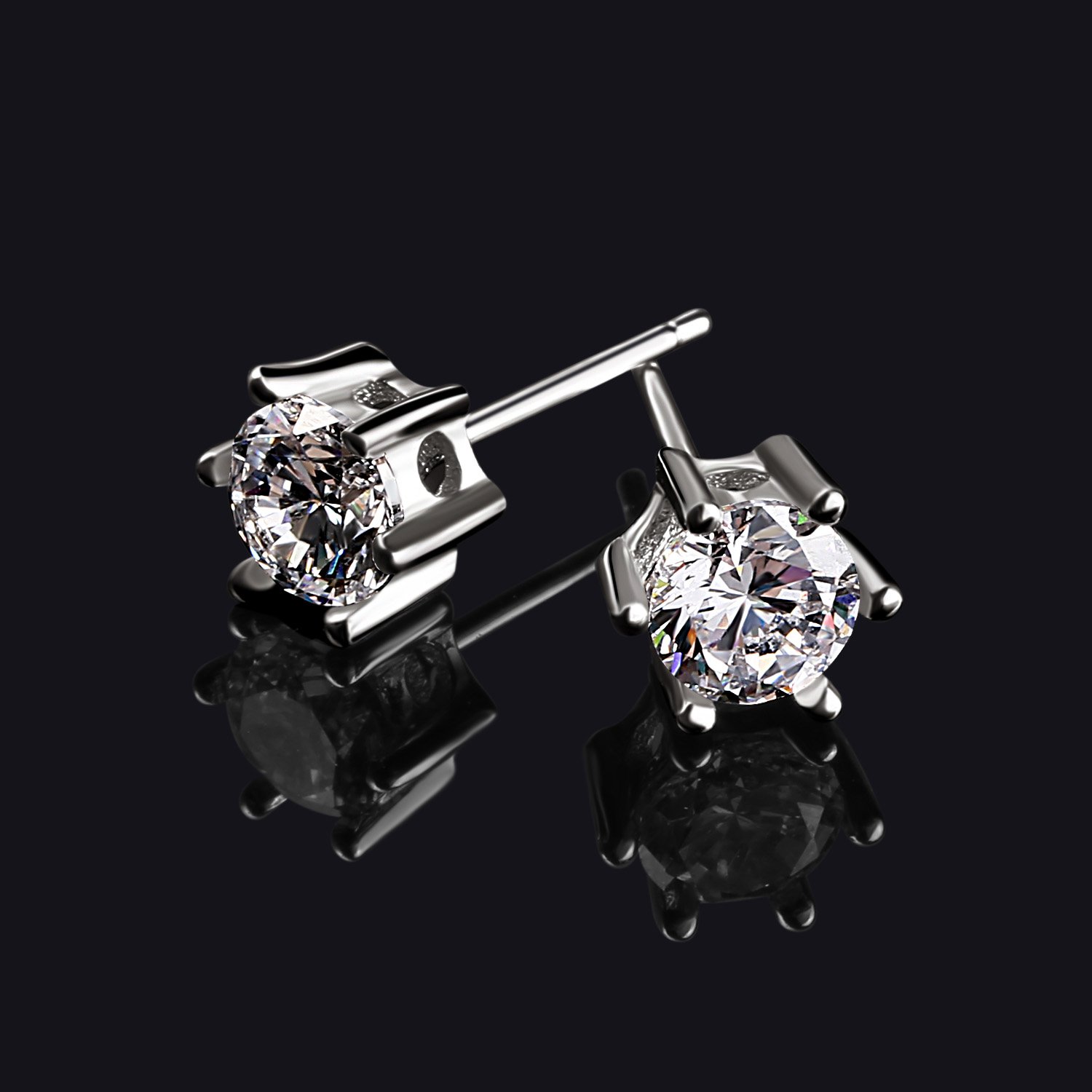 B.Catcher 925 Sterling Silver Round Cut Cubic Zirconia Stud Earrings Sets