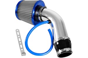 Tongze 3 Inch Universal Cold Air Intake Filter Kit with Stainless Steel Filter and Aluminum Alloy Pipe, Automotive Air Filter High Induction Flow (Blue & Silver)