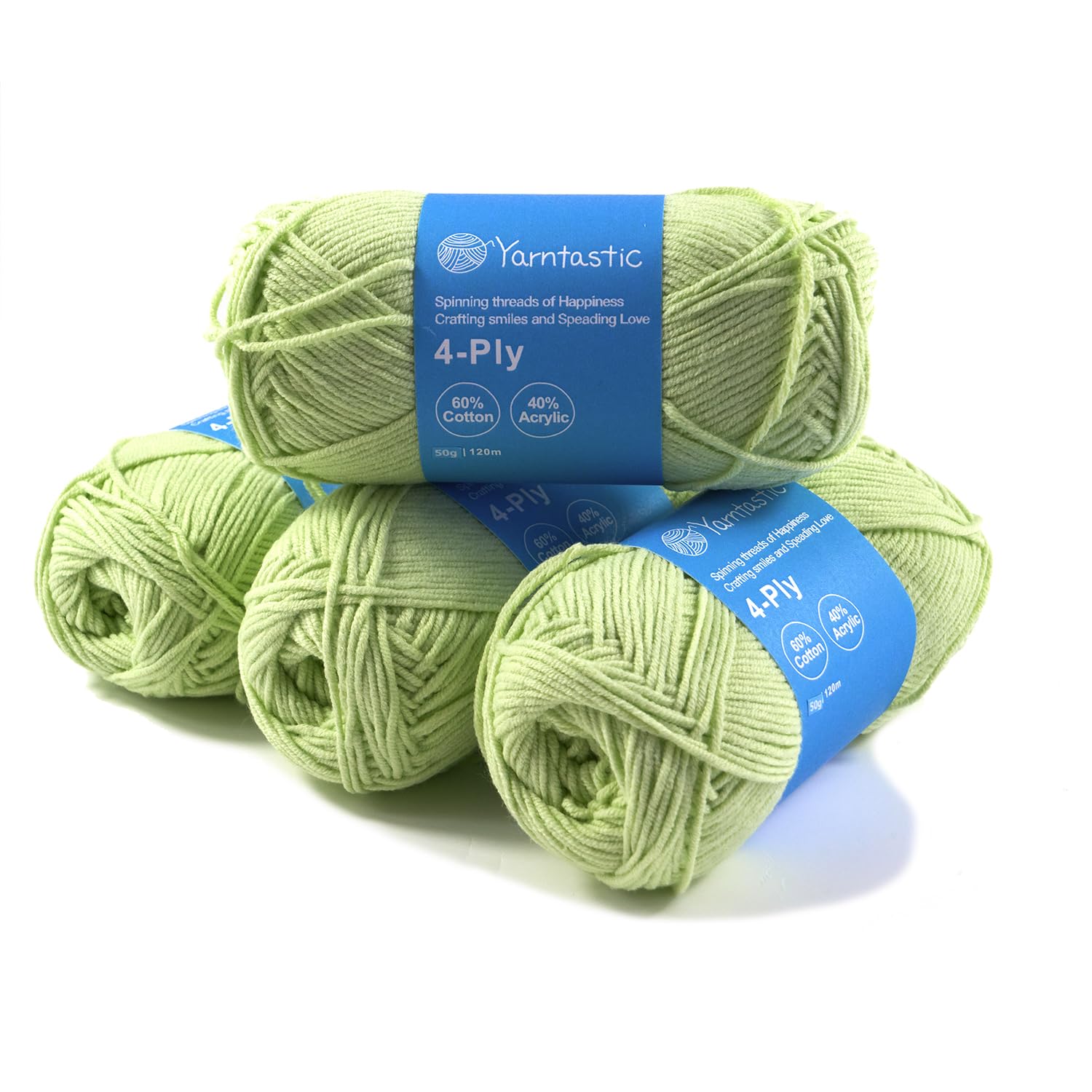 Yarntastic 50g x 4 Balls in a Pack, 4 Ply Yarn, 16 Wraps per inch (About 2.5cm), 60% Cotton 40% Acrylic Blended, 43 Colour Choices; for Knitting, Crochet, Amigurumi, Baby Blanket, Clothing and Others