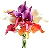 Mandy's PU Colorful Calla Lily Artificial Flowers 12 Stems 13.5in Faux Realistic Centerpiece for Valentine's Day and Easter Decorations DIY Bridal Bouquet Home Décor