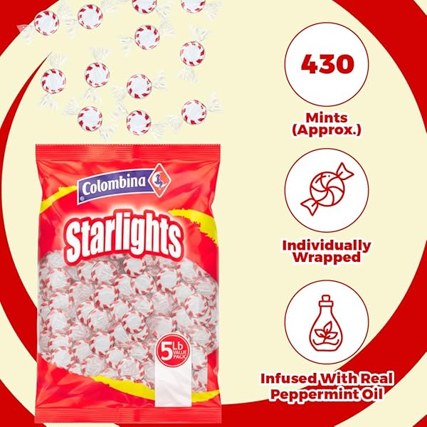 COLOMBINA STARLIGHT MINTS HARD PEPPERMINT CANDY, INDIVIDUALLY WRAPPED, PEPPERMINT FLAVOR, 430 COUNT (80 OZ)