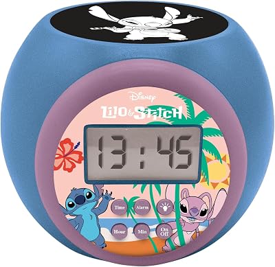 Lexibook Disney Stitch Projector Alarm Clock Night Light Blue LCD RL977D