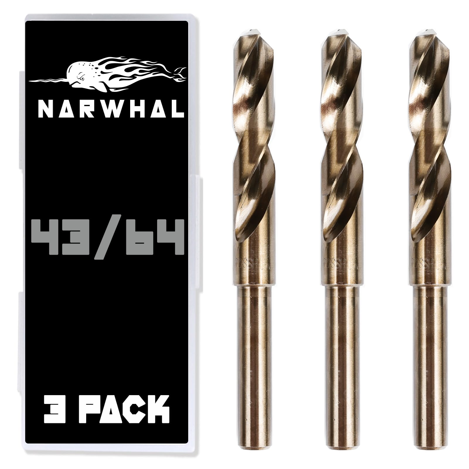 Photo 1 of 43/64 Cobalt Drill Bits - 3 Pack - 6 Inch Length - M35 Cobalt Drill Bits with Storage Case - Perfect Drill Bits for Metal, Hardened & Stainless Steel, Cast Iron, and More!