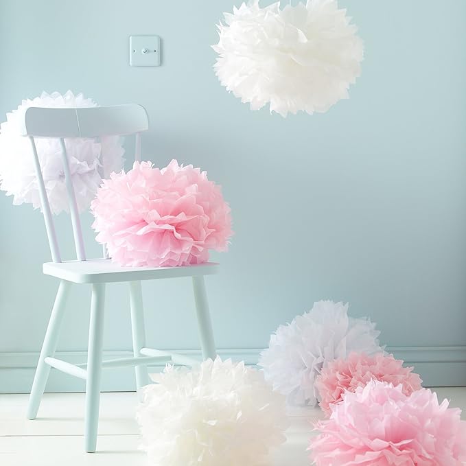 9er Set Seidenpapier PomPoms weiß rosa crème Hochzeit Party Deko