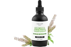 I AM JOY CO. I Am Joy: Holy Basil Extract 100% Pure Organic (Non Alcohol, Double Extraction) Herbal Tincture Helps to Relax and Removes Fluoride 4oz 100ml