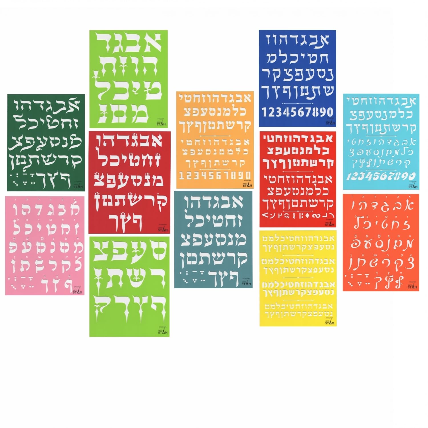 Photo 1 of Hebrew Plastic Stencil Set Drawing Painting Pretty ALEF Bet Letters Plus Jewish Holidays Pictures and All Year Round (25 x 20 cm) (Alefh Bet Letters 12 Pack)