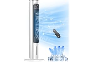 SLKDRFT Evaporative Air Cooler, 37” Portable Air Conditioners, Swamp Cooler,4 Modes, 12H Timer, 70° Oscillating, Removable Water Tank, Ice Packs, Remote, Cooling Ac Tower Fan for Bedroom, Room, Indoor
