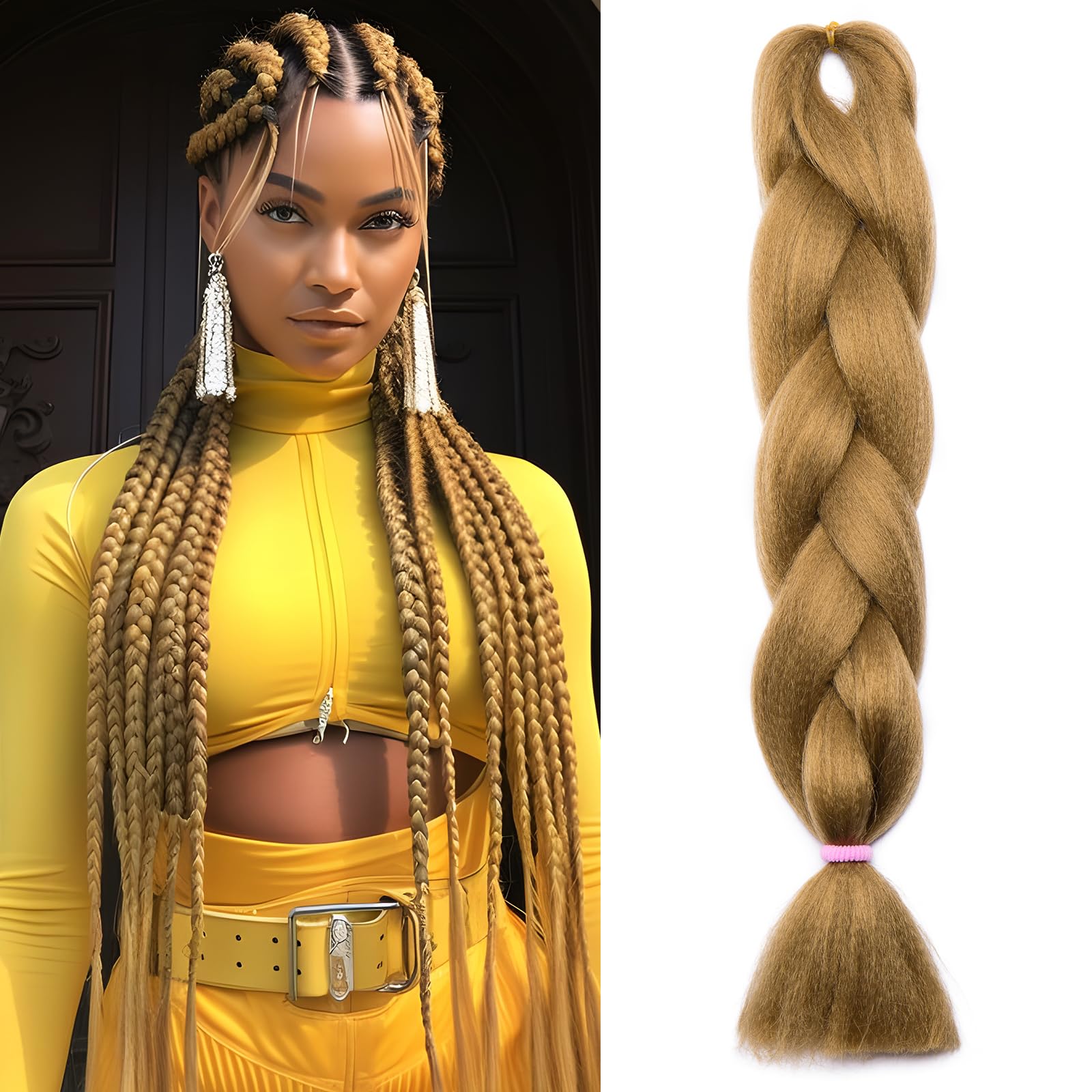 Benehair 24 Inches Braiding Hair Long Braids Extensions Hair Colorful Synthetic Hair for Braid Human Braiding Hair Dark Blonde Hair Extensions for Women(Dark Blonde, 100g)