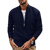 PJ PAUL JONES Mens Cardigan Sweater Full Zip Up Stand Collar Cardigans Long Sleeve Knitted Sweaters