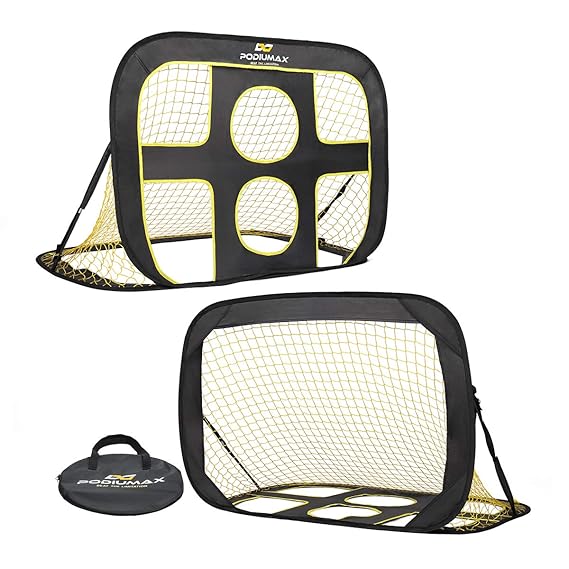 PodiuMax tragbares 2 in 1 Pop-Up Fußballtor, Indoor/Outdoor Zielnetz von Fußball mit Tragetasche
