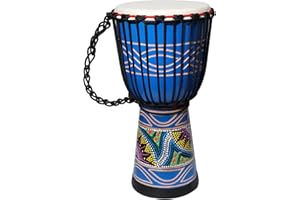 LIEKE Djembe African Drum 10'' x 20'' Mahogany Goatskin Drumhead Hand-painted Pattern Hand Drum for Adults Beginners (Blue)