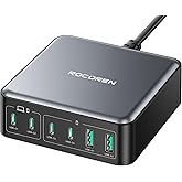 270W USB C Charger Block, Rocoren 6 Port Multi USB-C Charging Station,100W PD Fast USBC Gan Charger Station Hub Dock for Multiple Devices, Laptop Type C for MacBook/iPhone 17/iPad/Galaxy S25 (Black)