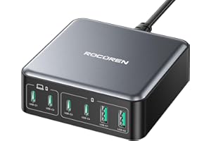 270W USB C Charger Block, Rocoren 6 Port Multi USB-C Charging Station,100W PD Fast USBC Gan Charger Station Type C Hub Dock f
