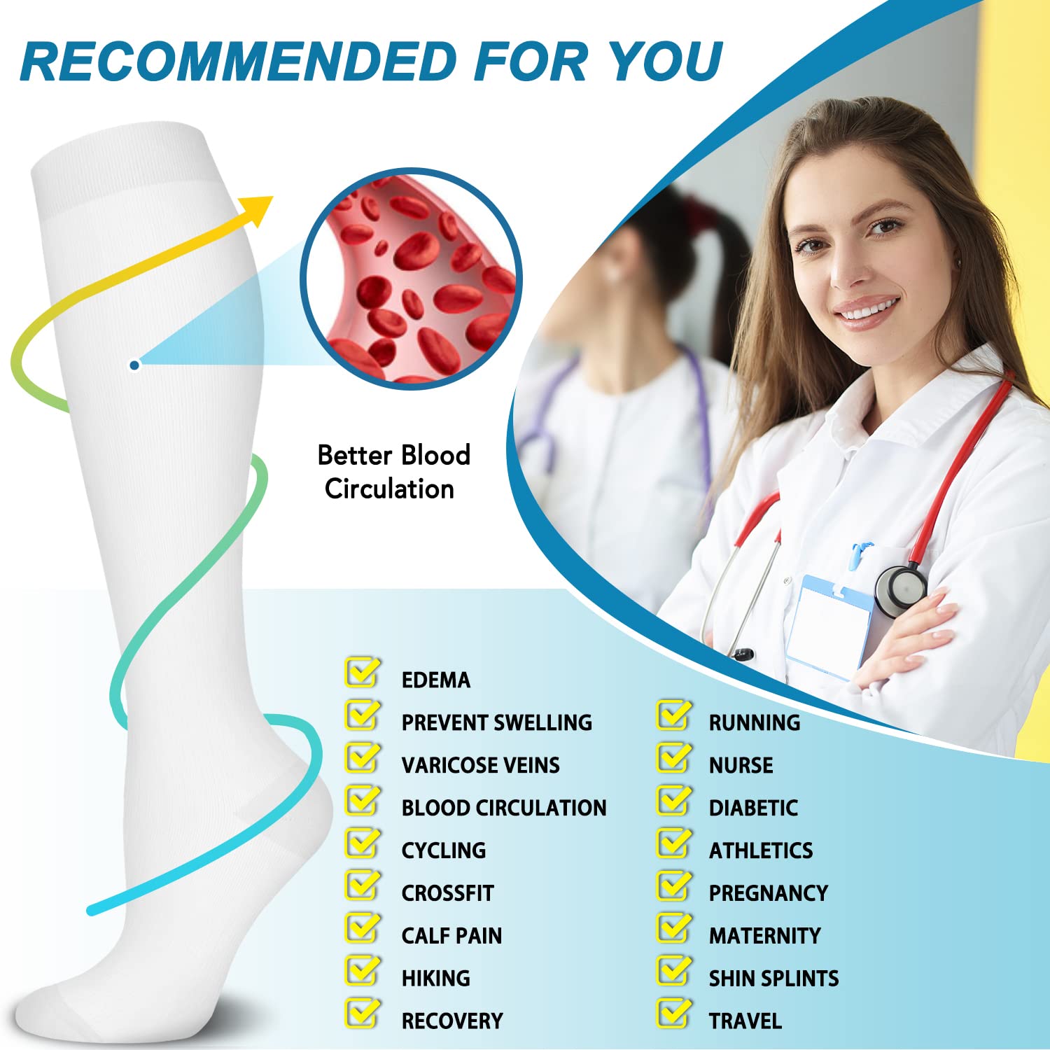 SHAMZBEST Compression Socks for Women & Men Circulation (3 Pairs) - Best Support for Athletic Running Nurses Recovery Travel