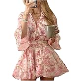 SOLY HUX Women's Floral Ruffle Mini Dress V Neck 3/4 Sleeve Flowy Boho Vacation Dresses