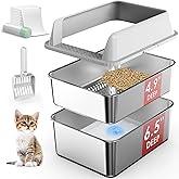 Suzzipaws Enclosed Stainless Steel Sifting Litter Box for Pine Pellets | 17.3&rdquo;&times;13.4&rdquo;&times;10.5&rdquo; Stainless Steel Litter Box with Lid, Low Entry for Kittens &amp; Small Cats, Anti-Leakage, Easy Cleaning