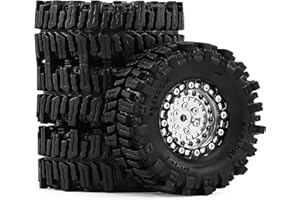 1.3" Pre-Assembled Beadlock Wheels and Tires 64mm (2.52in) for SCX24 TRX4M 1/18 1/24 RC Crawler – Aluminum CNC Rims, Rubber T