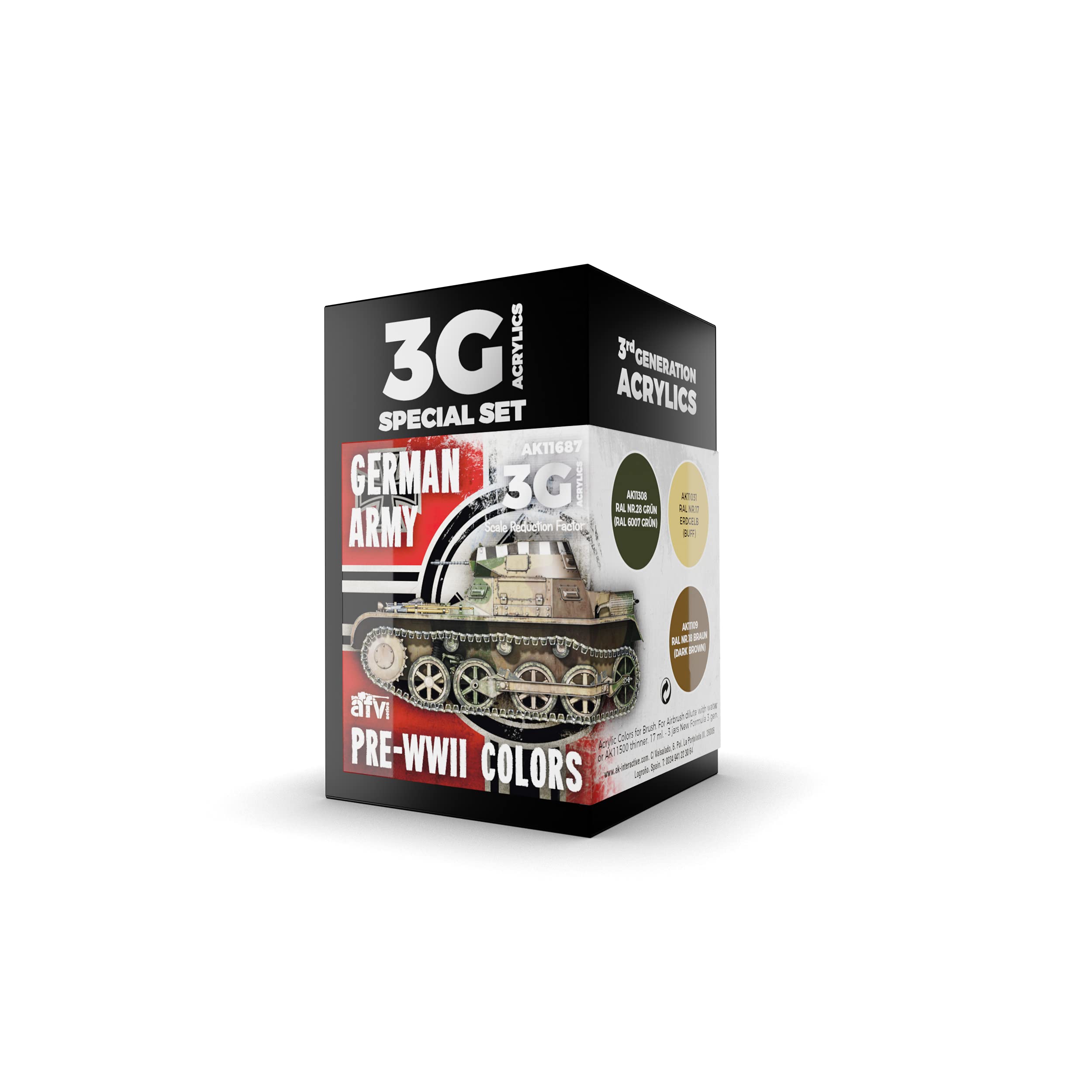 AK Acrylics 3Gen AVF Set AK11687 German Army PRE-WWII Colors (3x17ml)