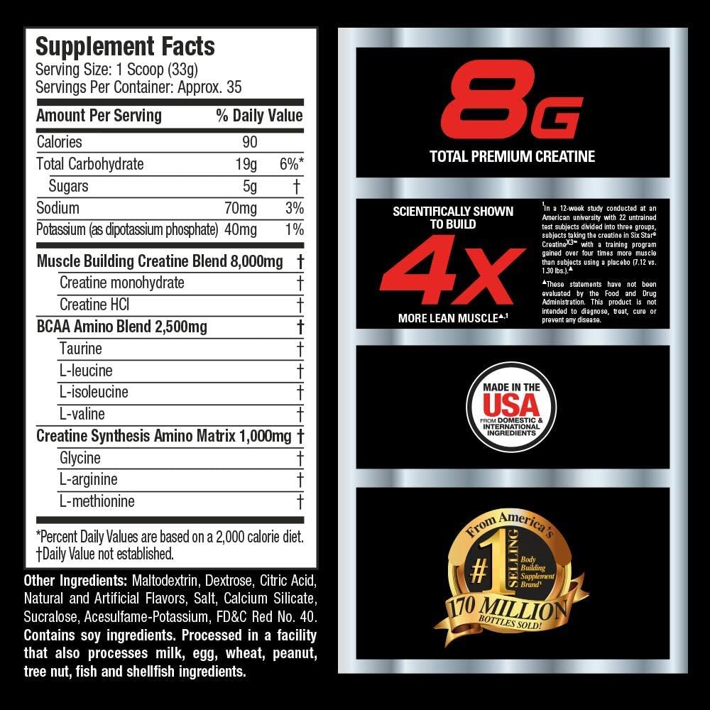 Creatine + BCAA Powder Mass Gainer | Six Star Creatine X3 Powder | Creatine Monohydrate + Creatine HCl | Post Workout Muscle Recovery + Muscle Builder | Creatine Powder | Fruit Punch (35 Servings): Health & Personal Care