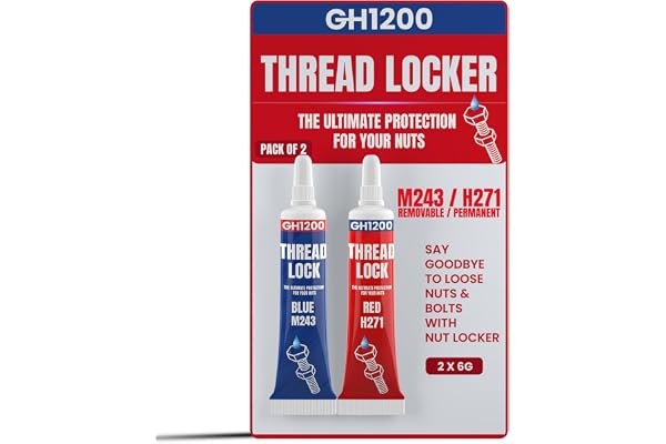 GH1200-6gx2 Pack Thread Lock Medium and Strong Strength for Nuts, Bolts, and Metals, Threadlocker Lock Tight & Seal Fasteners with Stable and Consistent Performance