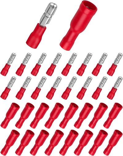 Bolatus 100Pcs Red Bullet Connectors Terminal Insulated Male Female Quick Splice