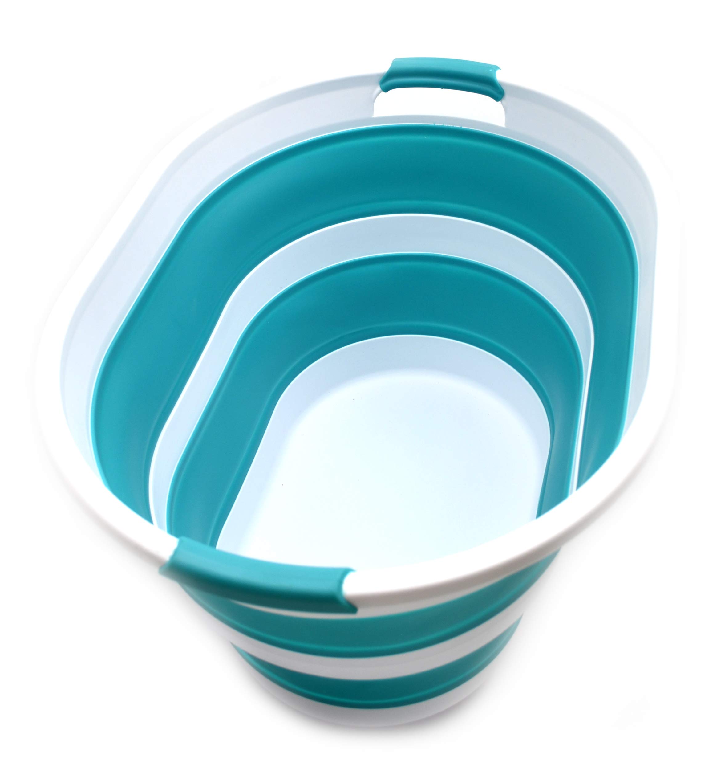 SAMMART - 34L Collapsible Plastic Laundry Basket-Oval Tub/Basket-Foldable Storage Container-Portable Washing Tub-Space Saving Laundry Hamper/Water Capacity 29L(7.66 Gallon) (Bright Blue)