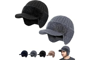 Trapper Blocking Knitted Hats, Warm Fleece Lined Knit Hats Stocking Caps, Winter Hat with Brim and Ear Flaps