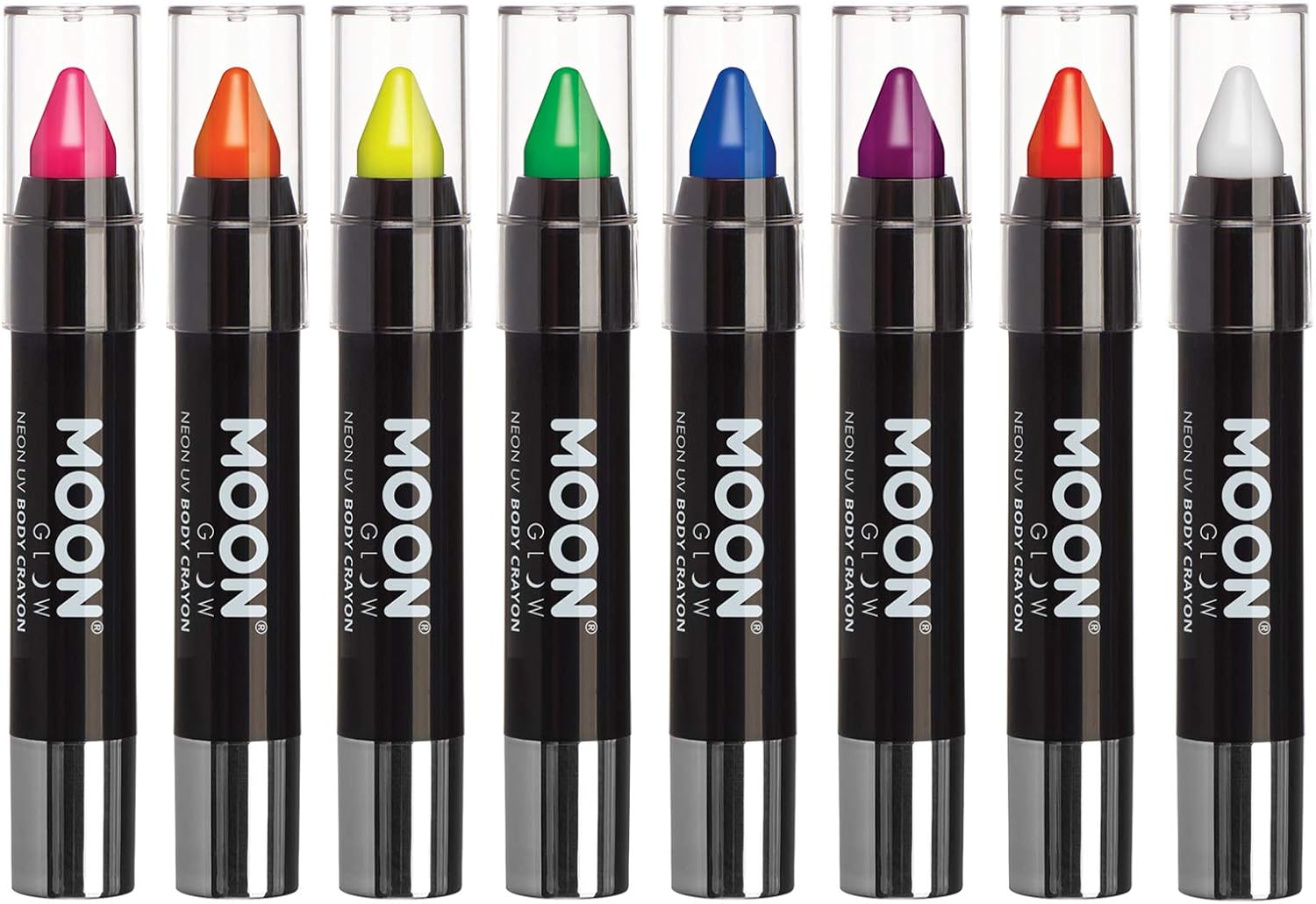Moon Glow, Neon UV Face Paint Stick / Body Crayon makeup for the Face & Body, Intense set of 8 colours