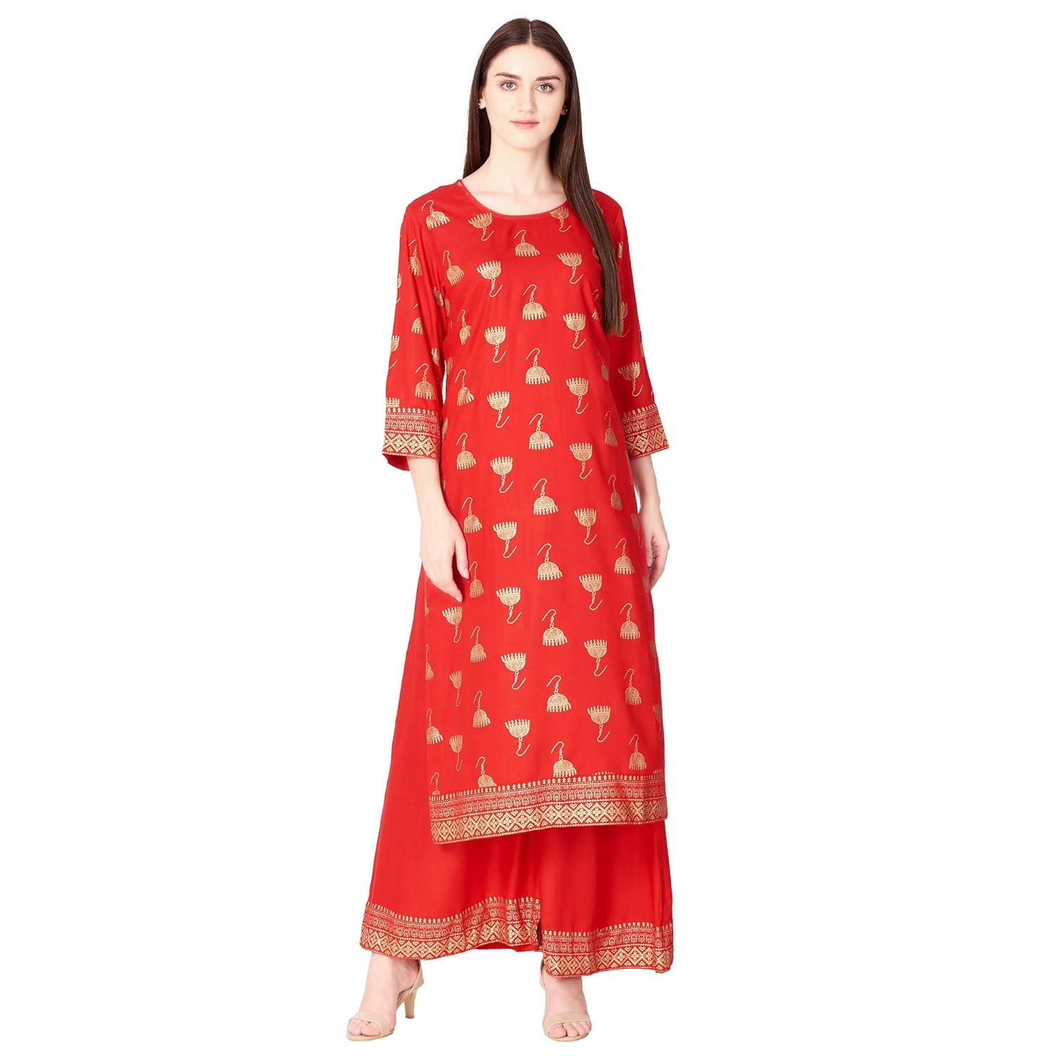 ortange women's rayon printed kurta palazzo set with premuim fabric