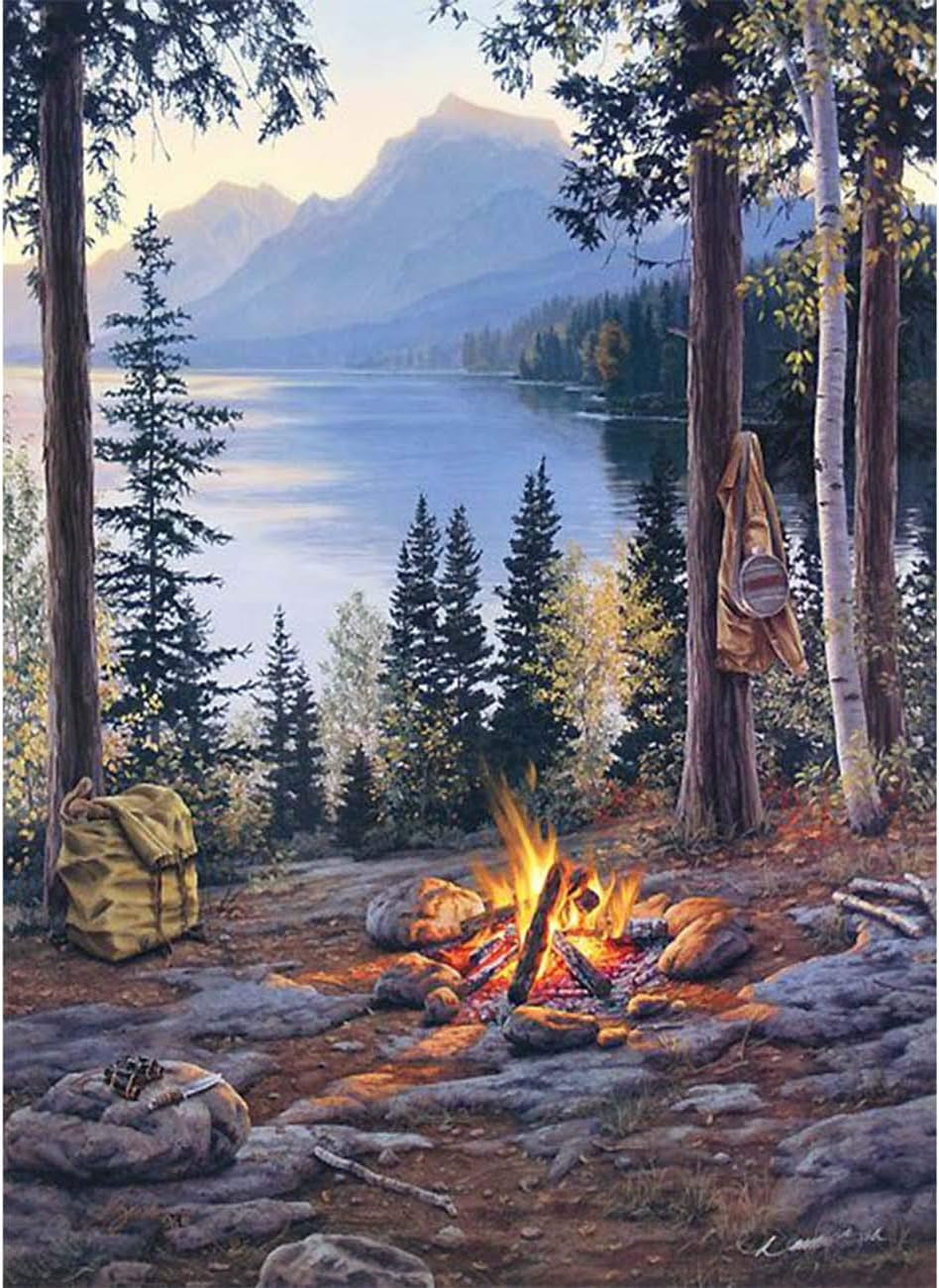 5D Diamond Painting Lake Forest Torch Full Drill by Number