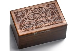 Beautifully Handmade & Handcrafted Tree of Life Engraving Wooden Urns for Human Ashes Adult by STAR INDIA CRAFT - Wooden Cremation Urns for Ashes Engraving, Wooden Box (5 X 3 X 2")