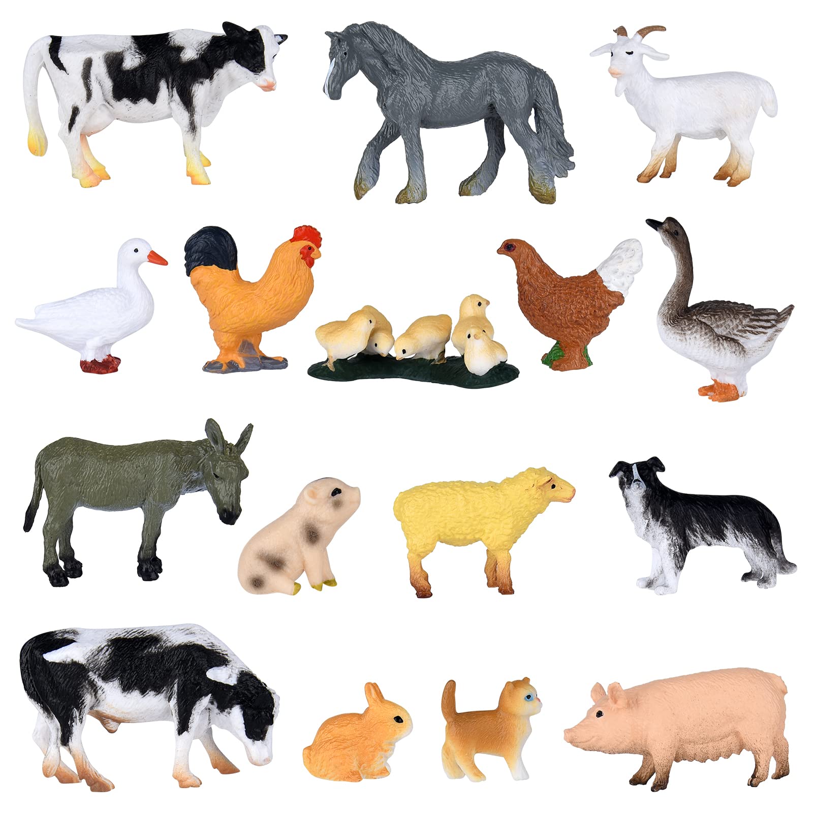 ELECLAND 16Pcs Farm Animal Figures - Mini Animal Figurines for Party, Birthday, Easter, Christmas Decorations, Kids' Play Figures