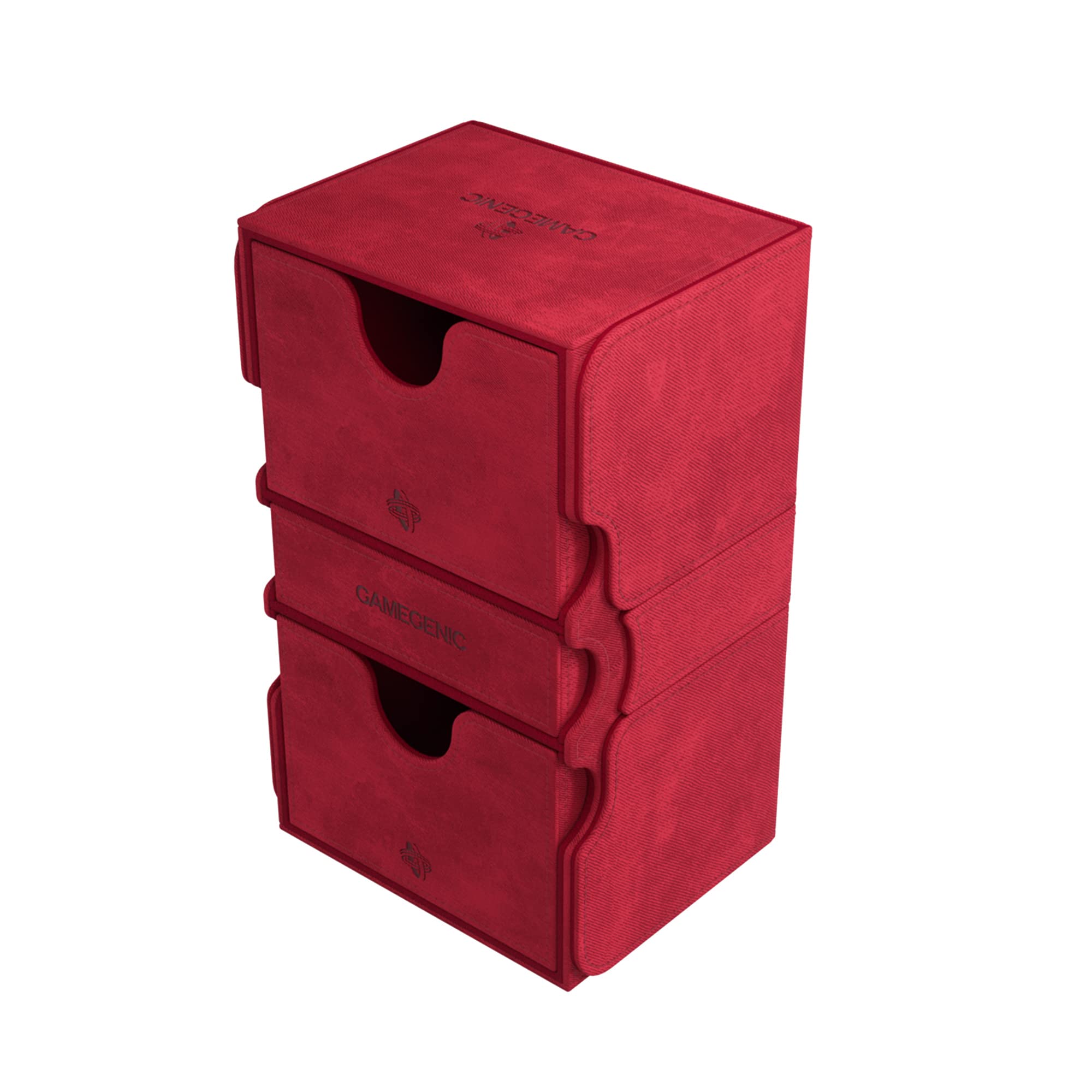 Stronghold 200+ XL Convertible Deck Box | Double-Sleeved Card Storage | Card Game Protector with Accessories Drawer | Nexofyber Surface | Holds up to 200 Cards | Red Color | Made by Gamegenic