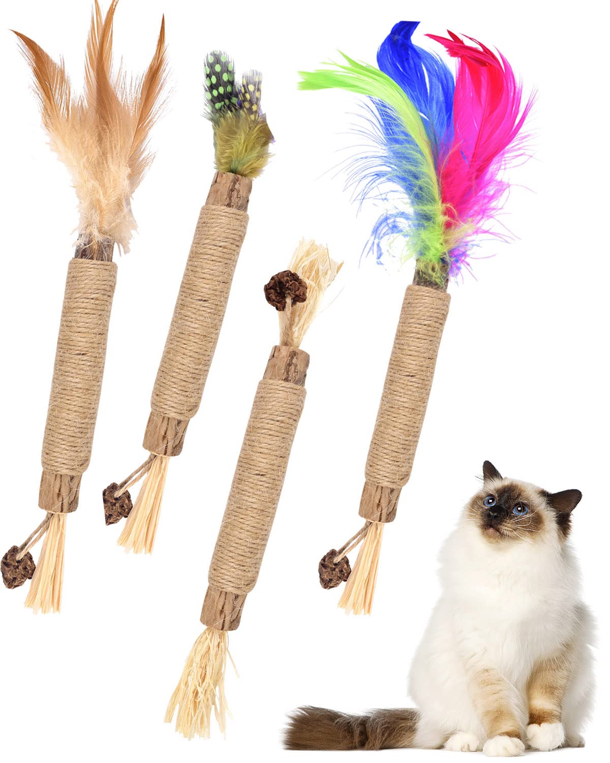 ERKOON Cat Silvervine Chew Sticks, 4pcs Catnip Toys For Cats Kittens Teeth Catnip Toys Cat Nip Toy for Teeth Cleaning, Natural Dental Catnip Sticks for Kittens