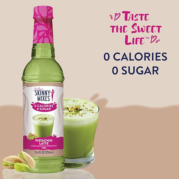 JORDAN’S SKINNY MIXES SUGAR FREE COFFEE SYRUP, PISTACHIO COFFEE FLAVORING SYRUP, ZERO CALORIE DRINK MIX, LATTES, BAKING, PROTEIN SHAKE OR COCKTAIL, DAIRY & GLUTEN FREE, KOSHER, 25.4 FL OZ