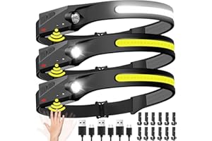 BIAT Headlamp Rechargeable 3PCS, 230° Wide Beam Head Lamp LED with Motion Sensor for Adults - Camping Accessories Gear, Waterproof Head Light Flashlight for Hiking, Running, Repairing, Fishing, Cycling