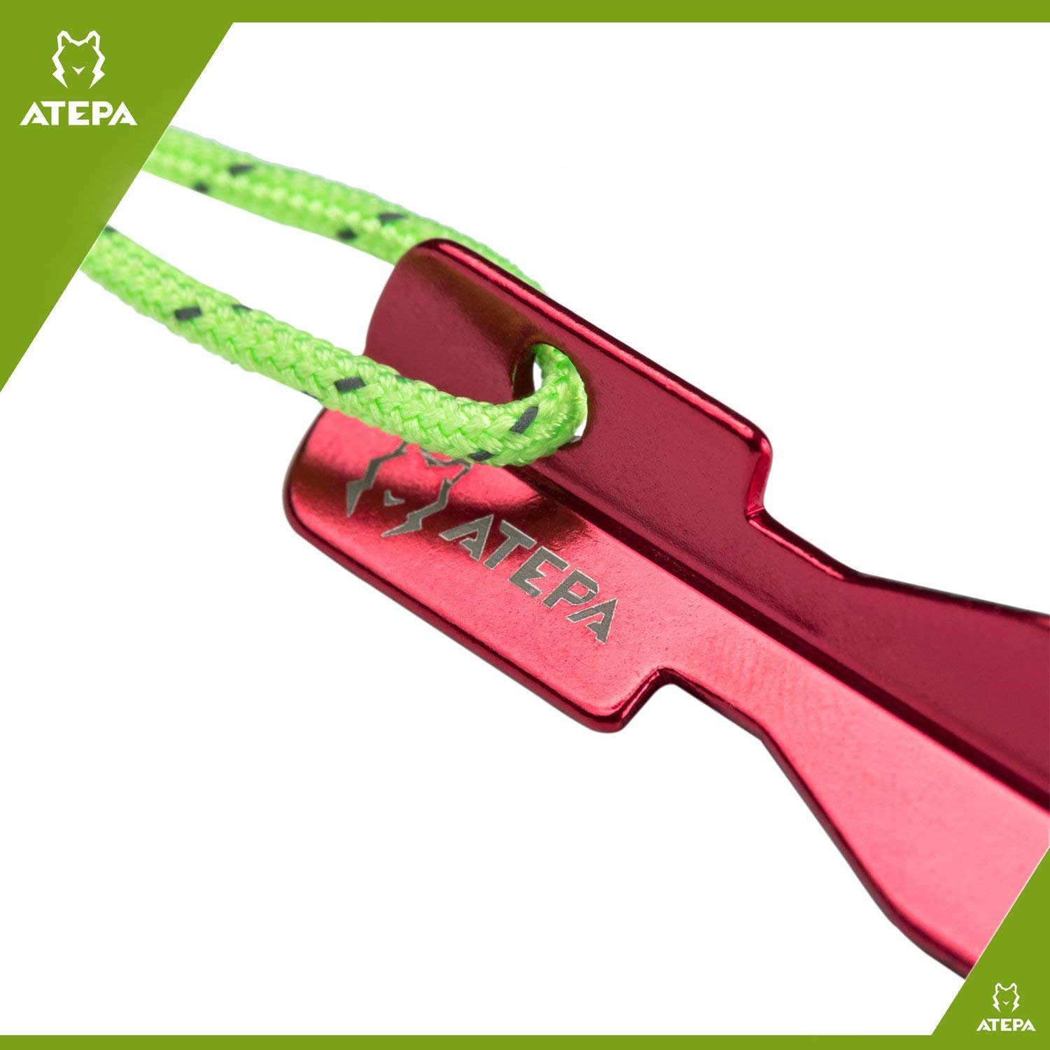 ATEPA Aluminum Outdoor Tent Kit with 10 Tent Stakes Attached Reflective Pull Cords And 4 Pieces Reflective Guy Ropes Attached Guy Line Adjuster