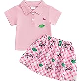 Bonangber Toddler Baby Girl Golf Outfit Short Sleeve Hole in One Golf Polo Shirt Mini Skirt Set Cute Girls Summer Clothes