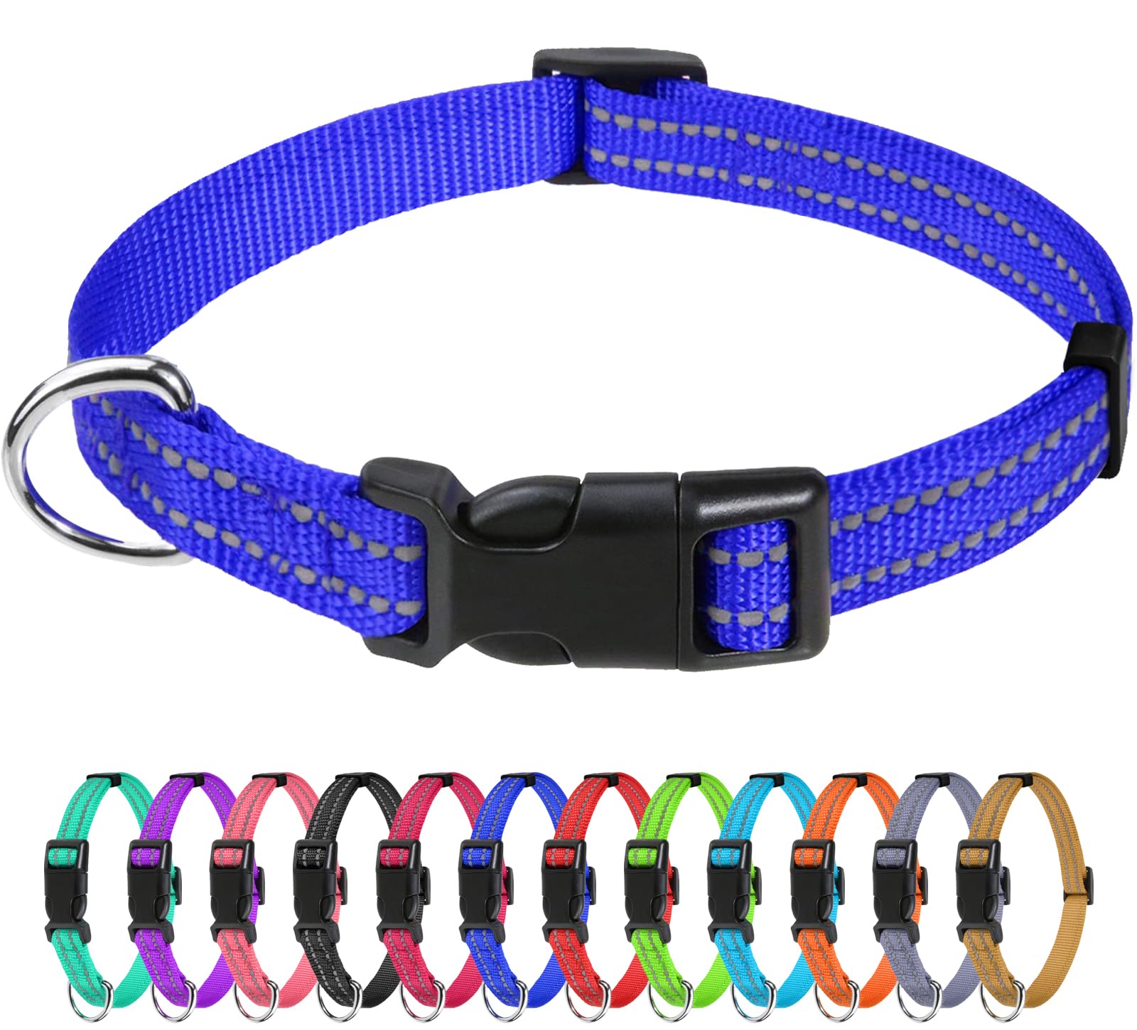 TagMe Reflective Nylon Dog Collars, Adjustable Classic Pet Collar with Quick Release Buckle for Puppy, Royal Blue, 1.0 cm Width