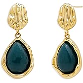 Jean Beau Gold Dainty Gemstones Dangle Drop Earrings for Women, Small Trendy Natural Stone Healing Teardrop Irregular Dangling Earings Prom Wedding Accessories Fashion Jewelry Gift