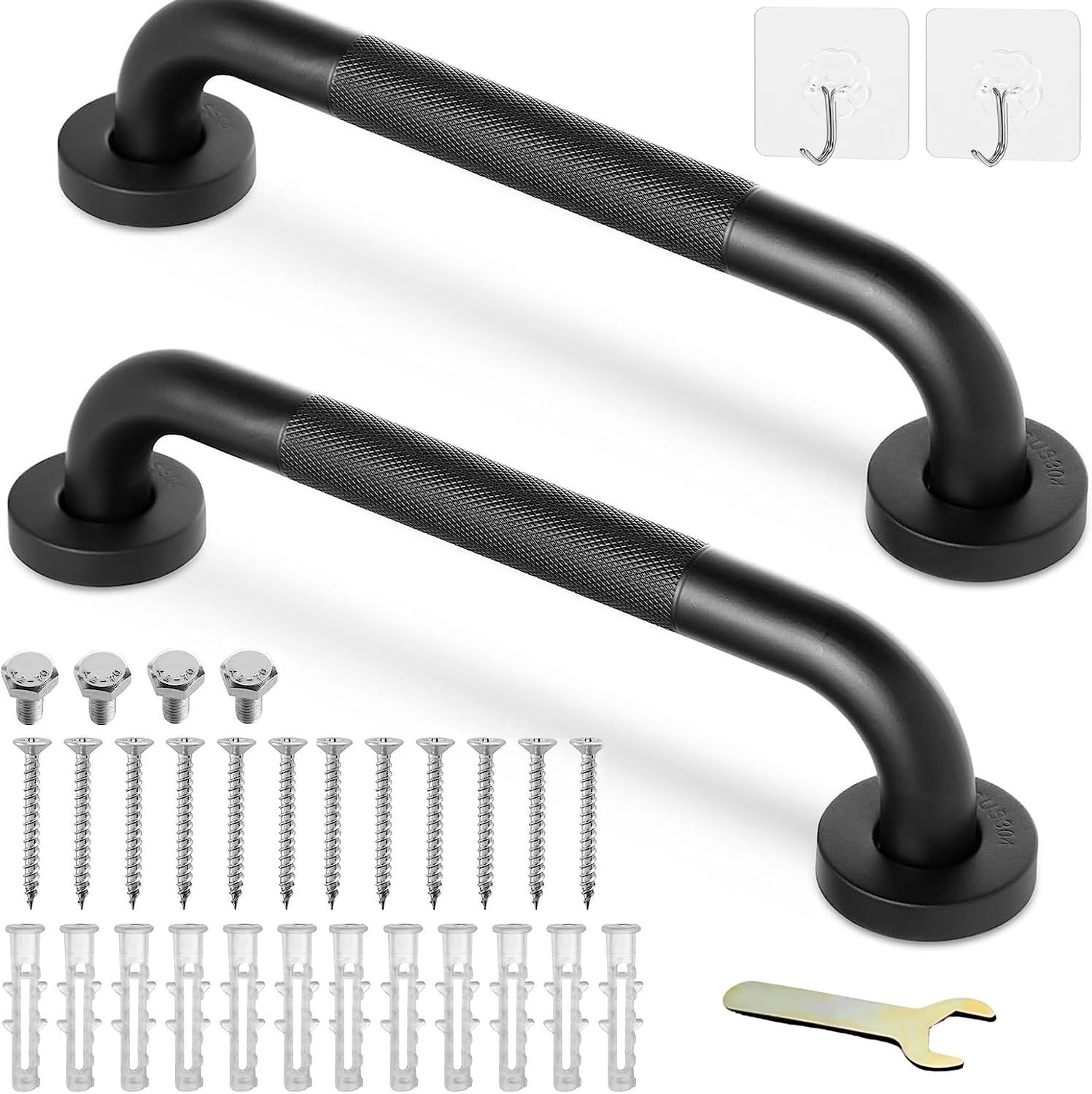 2 Pack 400mm 16inch Grab Bar Rail, Non-Slip Bathroom Chrome Grab Rail, 304 Stainless Steel Disability Auxiliary Handle, Safety Handle for Kitchen Bedroom Bathtub, Shower, Steps, Indoor/Outdoor