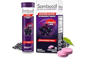 Sambucol Black Elderberry Effervescent Tablets - Elderberry with Zinc and Vitamin C for Adults, Elderberry Dissolving Tablets, Berries - 15 Count