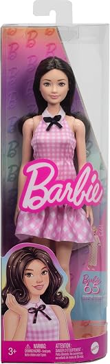 Barbie Fashionistas Doll 224 65th Anniversary Pink Gingham Dress Black Hair view 6
