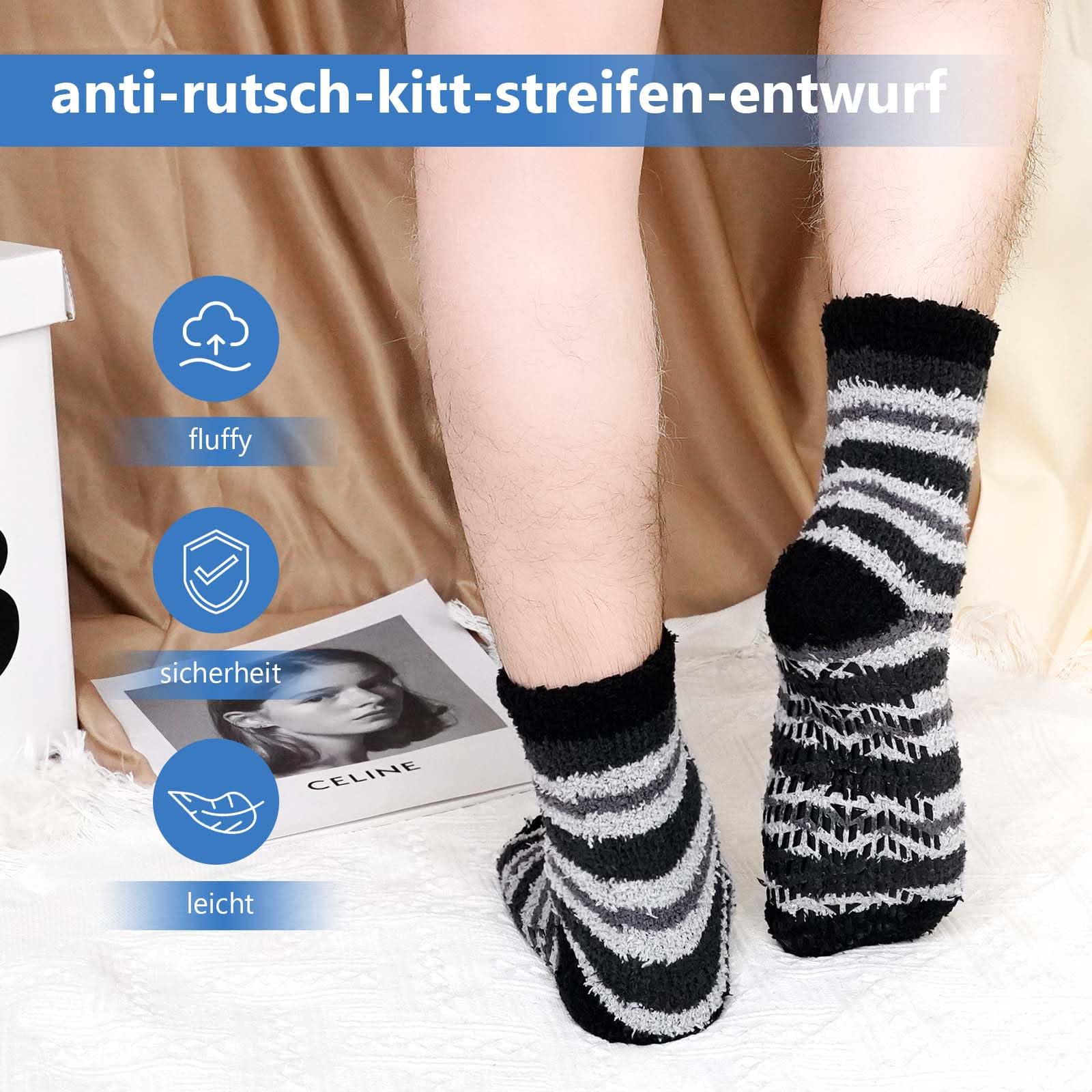 LOFIR Kuschelsocken Warme Socken für Herren: Winter Dicke Flauschige Thermosocken mit Noppen für Männer - ABS Wintersocken Stoppersocken Haussocken für Weihnachten Geschenke 5 Paar Mehrfarbig 43-46 2