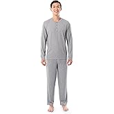 Fruit of the Loom mens 360 Stretch Long Sleeve Henley Top and Pant Sleep Pajama Set