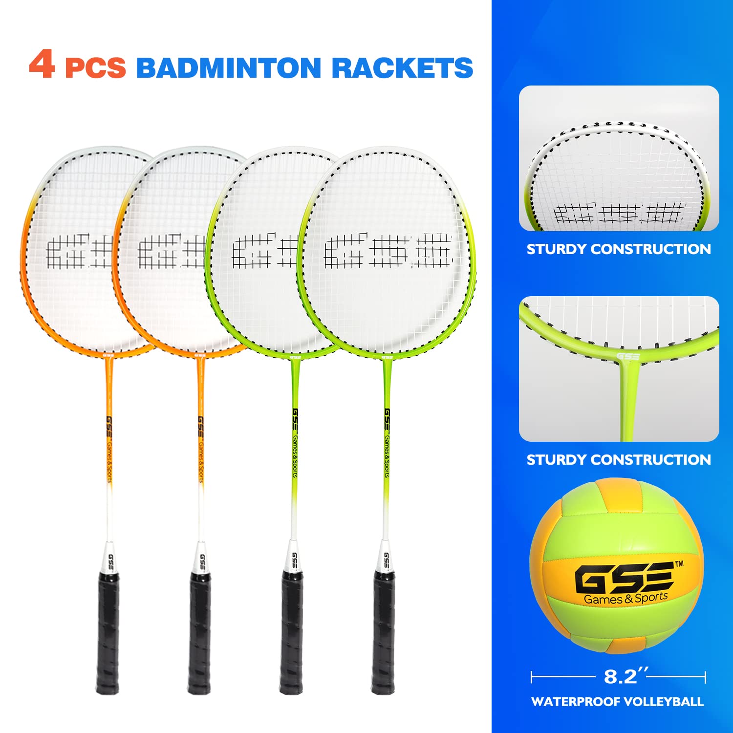 GSE Games & Sports Expert Outdoor Yard Sports Net Game Set for Backyards, Parks, Beach, Lawn. Volleyball Set, Badminton Set OR Volleyball & Badminton Combo Set Available