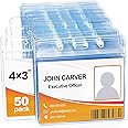 50 Pcs Clear Plastic Extra Thick Horizontal Card Holders, 4x3 Inch Sealable Waterproof Name Badge Bank ID Card Protector