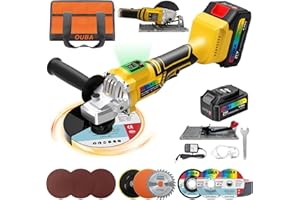 OUBA Cordless Angle Grinder Compatible for Dewalt battery 20V Power Angle Grinder 4.0Ah, Metal Grinder with LED, 6 Variable Speed, 4-1/2" Cutting Wheel, Flap Disc for Cutting, Polishing, Yellow