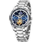 NIBOSI Men's Analog Chronograph Watch, Multifunction Moon Phase Display | Waterproof Luminous Business Classic Desiger Wrist Watch Stainless Steel Gold Silver Watches for Men